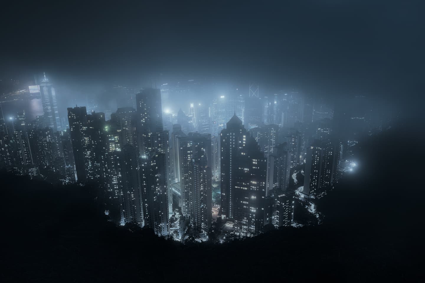 HK look from Victoria Peak in the Fog - urban - Limited Edition Fine Art Print